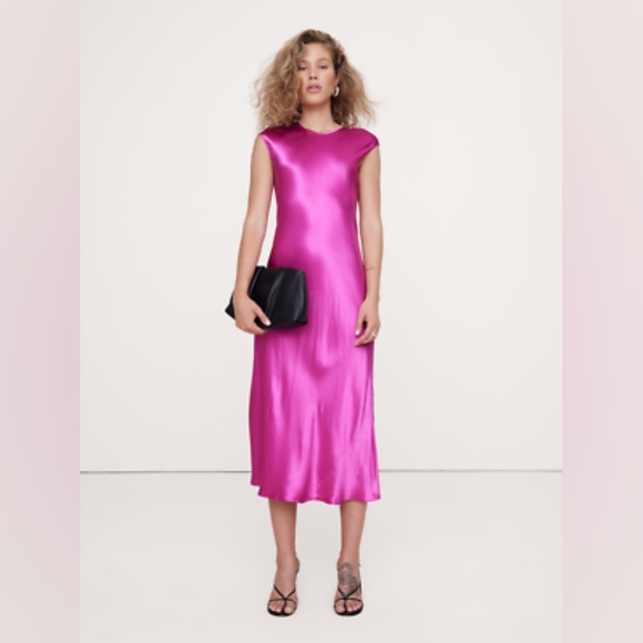 Banana Republic Dresses & Skirts - Banana Republic Bias-Cut Satin Midi Dress XSP Magenta Orchid Pink